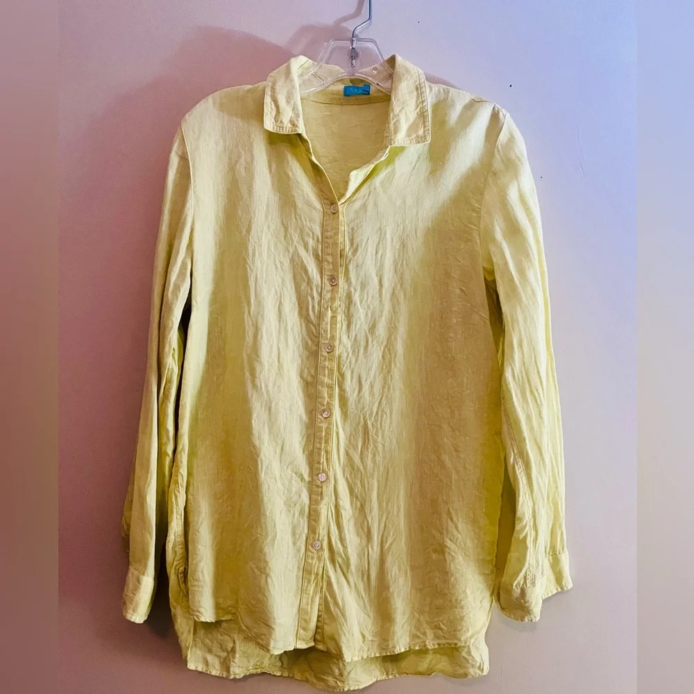 J. McLaughlin Soft Lime Button-Down Linen Blouse size M - Picture 2 of 4